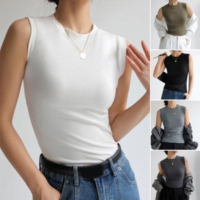Tanktop für Damen, ärmellos, Baumwolle, hoher Halsausschnitt, bauchfrei, gerippt, Slim Fit, Basic-Shirt, Frühling, Sommer, Casual-Outfit
