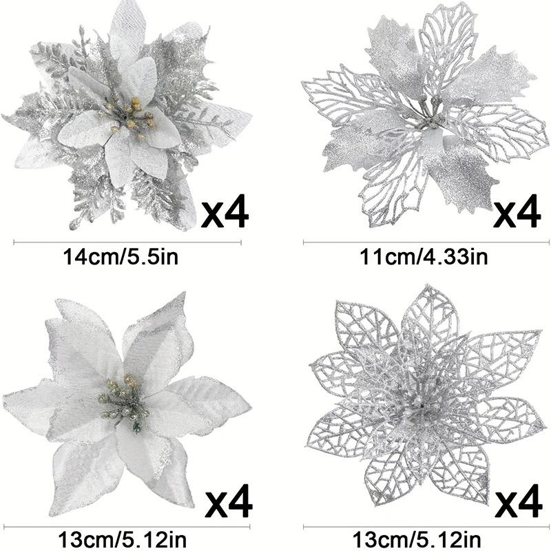8/16Pcs Christmas Decorations Glitter Artifical Flowers Christmas Tree Pendant Ornaments for Home Decor Xmas New Year Accessory
