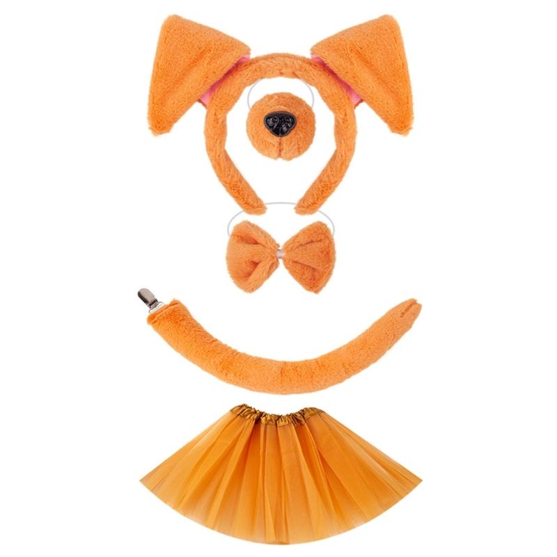 Dog Costumes for Kids Girls Halloween Animal Cosplay Accessories with Dog Ears Headband Tail Tutu Skirts Set