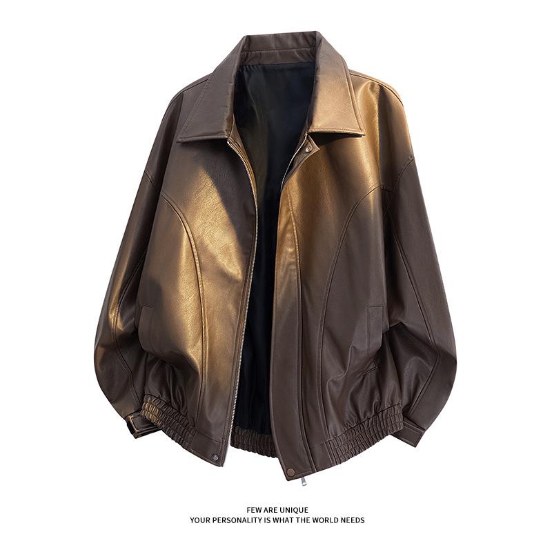 

LEE Collaboration Men s Retro Brown Leather Motorcycle Jacket - Autumn Barn Style with Lapel, Scruffy Handsome Design. XL кавовий