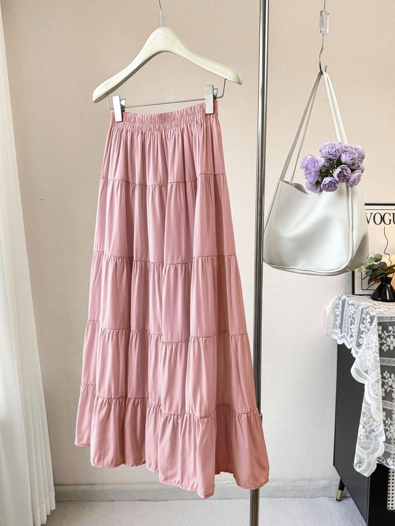 2026 New Korean Style High Waist Flowy Tiered Patchwork Skirt for Women