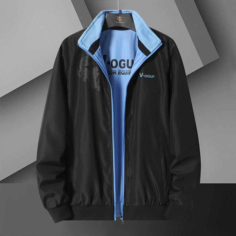 Herren Wende Windbreaker Jacke mit Stehkragen – Frühling/Herbst, Lockerer Schnitt, Große Größen.