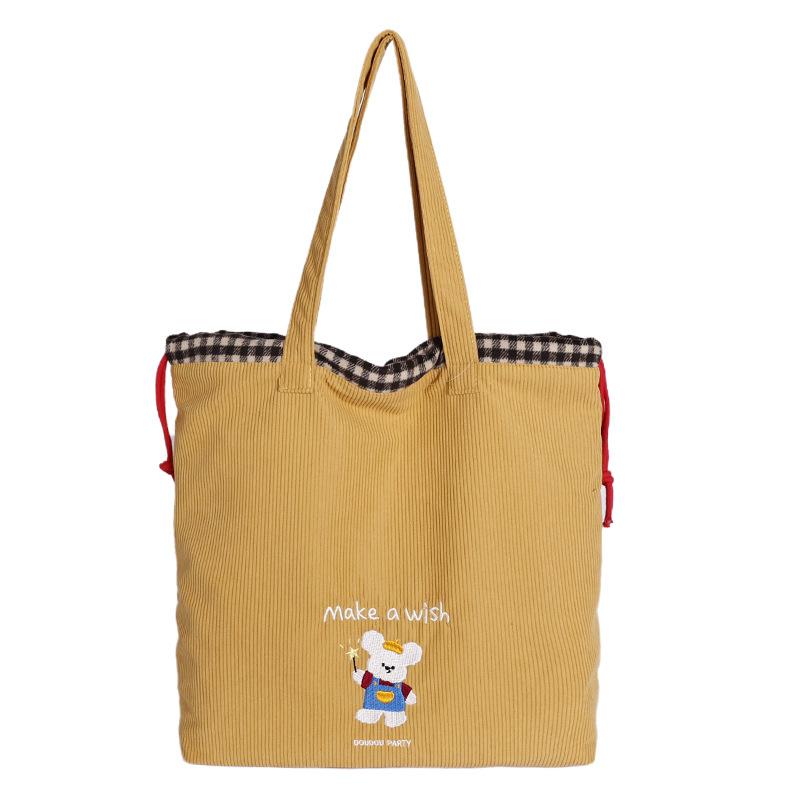 New fashion Korean version of college style cute shoulder bag large capacity simple and versatile corduroy handbag