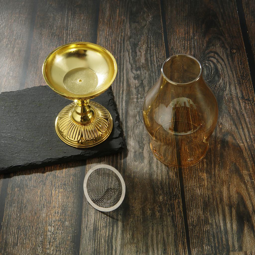 Retro Glass Candle Holder Aromatherapy Heating Holder with Metal Base Aromatherapy Incense Burner for Yoga SPA