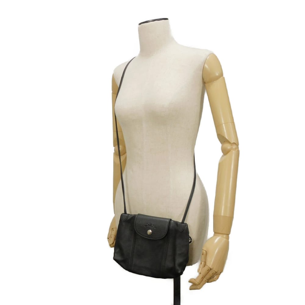 Used Le Pliage Cuir Crossbody Bag 12768 1061737FS 7921 Pochette with Horse Embossing Black Unisex from Japan AUTHENTIC