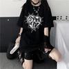 Y2k Fashion Goth Vintage Print T-shirt Women Harajuku Streetwear Dark Gothic Emo Alt Short Sleeve O-neck Loose Black Tee Tops