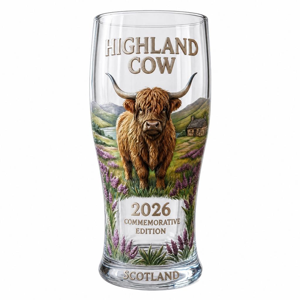 Glass 2026 Highland Cow Commemorative Glass Colored Glass Bottles Vintage Cow Pattern Drinkware for Dining Table Birthday