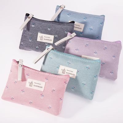 Stijlvolle Bedrukte Canvas Make-uptas met Rits Reizen Toilettas Organizer Pouch voor Vrouwen Handvat Opbergtas 17 11,5 Cm