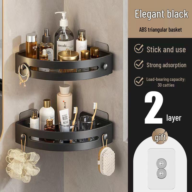 No-Drill Wall-Mounted Bathroom Corner Shelf for Shower & Vanity Storage