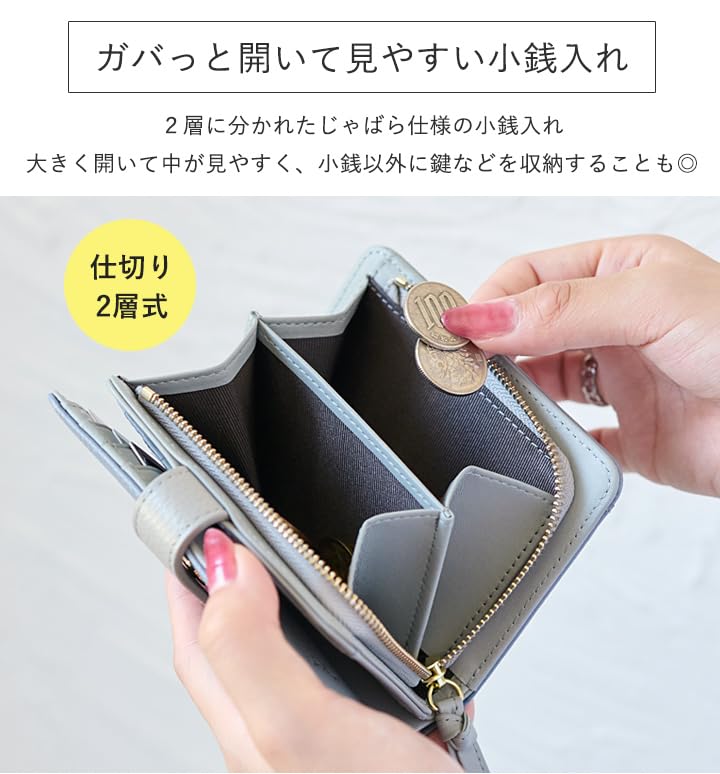 Lizdays Women's Small Bifold Wallet, Genuine Leather, Large Capacity (Gray BeigePink Beige)