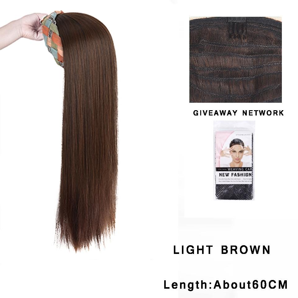 Synthetic Long Wavy Headband Wig Black Brown Women's With Twist Braid Hairband Accessories Natural Half Wig