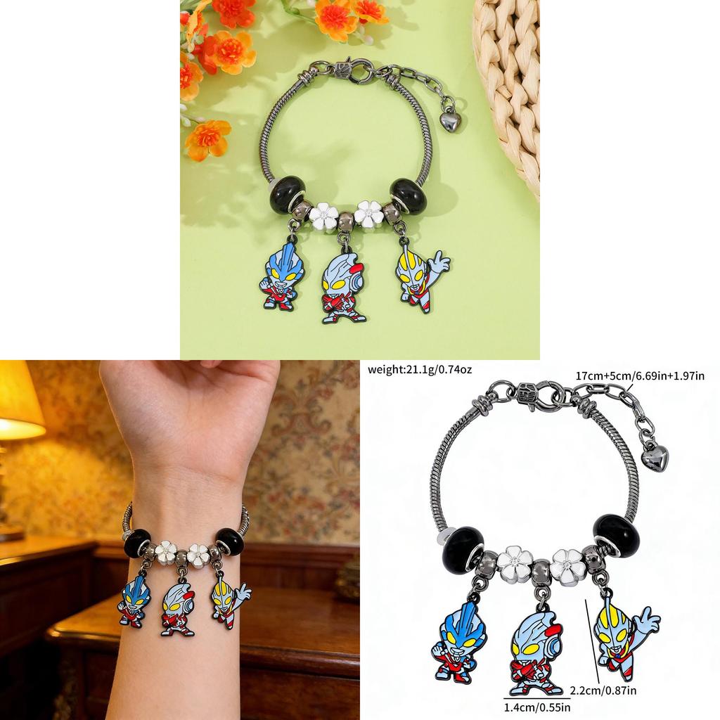 Ultraman Character Beaded Bracelet With Zinc Alloy Chain For Unisex Gift