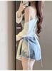 Tie-Dye Backless One-Piece Swimsuit - Sexy Sleeveless Strappy Swimwear for Hot Springs