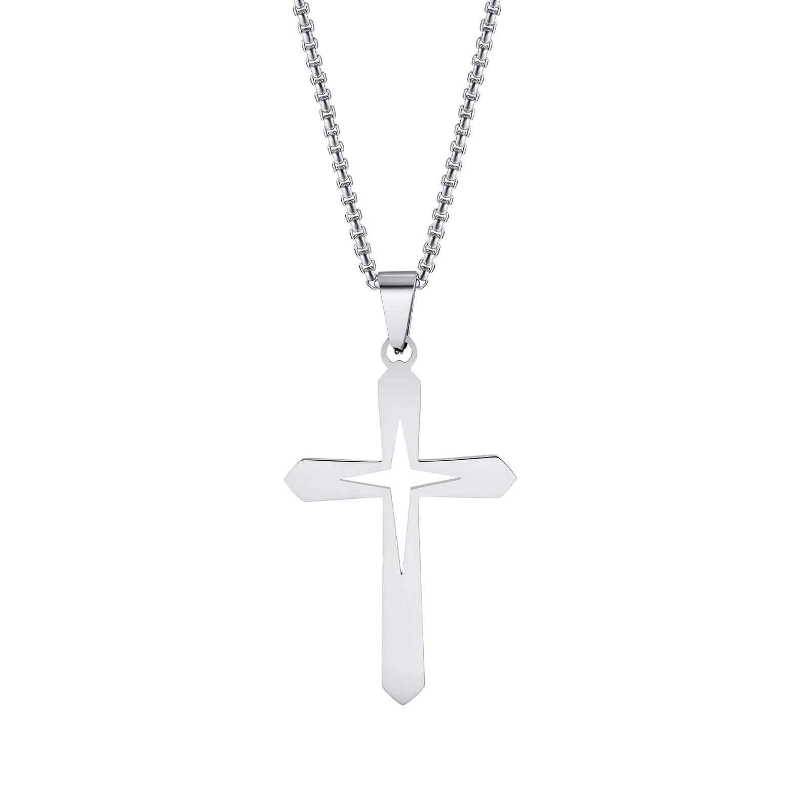 Vnox Stainless Steel Hollow Star Cross Pendant Necklace Hypoallergenic Cool Cross Charm Necklaces for Women Men Delicate Jewelry 50cm