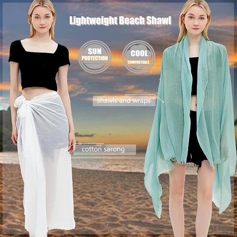 Crinkled Rayon Scarf Shawl: Solid Color, Natural Wrinkle, Fringed, Beach Towel, Bride/Bridesmaid/Party Evening Dress Accessory.