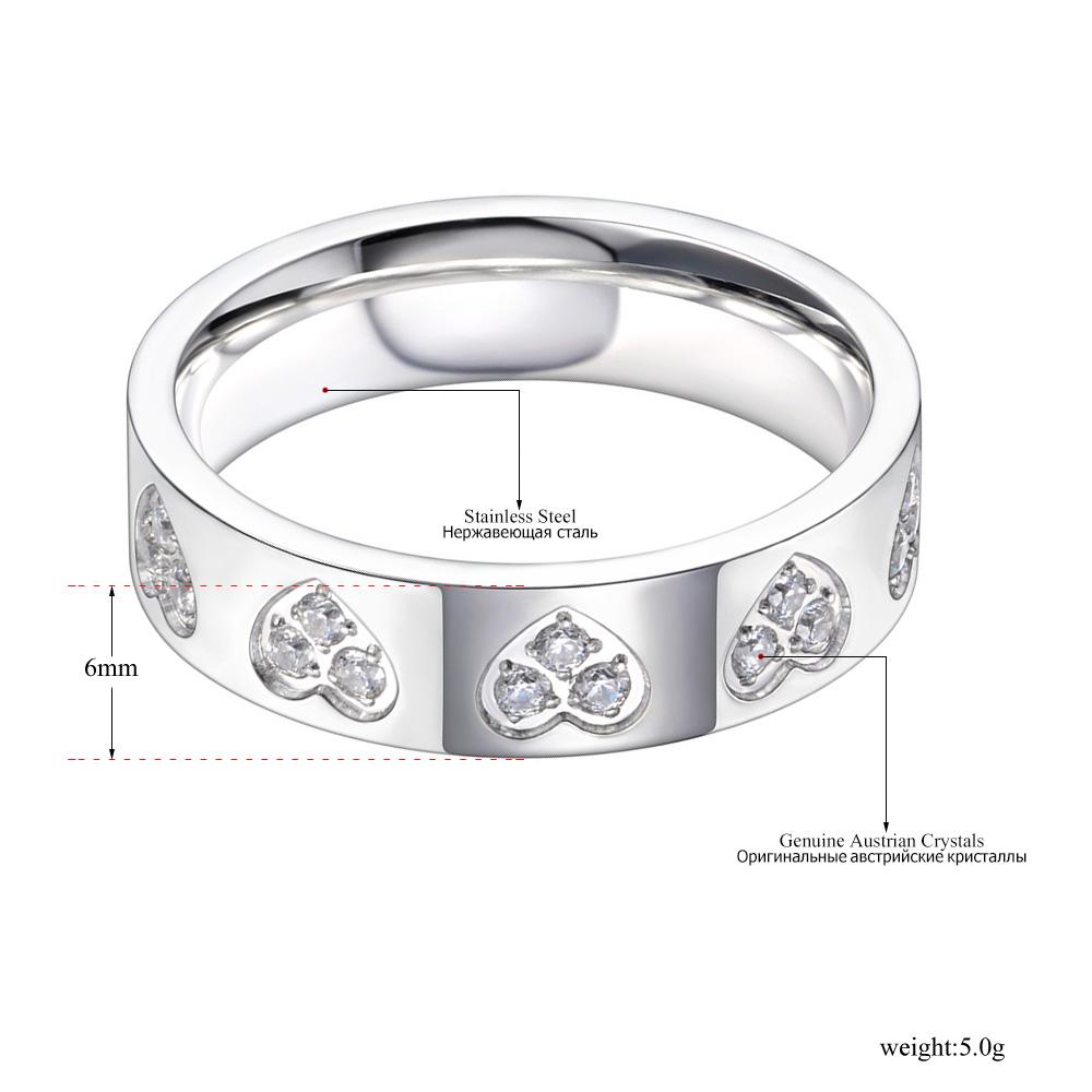 JeeMango 316L Stainless Steel White CZ Crystal Wedding Ring For Women Fashion Heart Imitation Diamond Jewelry R23025