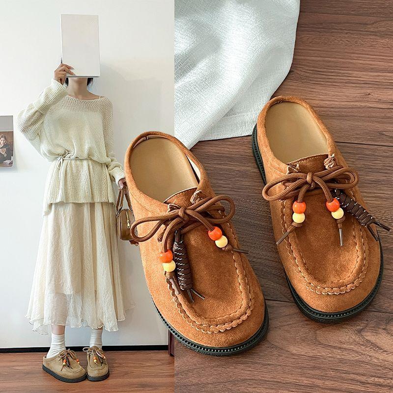 Niche lazy half slippers women's outer wear 2025 new retro Boken sandals with one foot comfortable thick bottom bag head drag