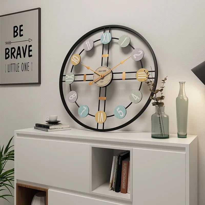 Large Vintage Metal Wall Clock - Mute Digital Operation, Mechanism Design, Room Decor Accessory, Modern Home Decoration Timepiec