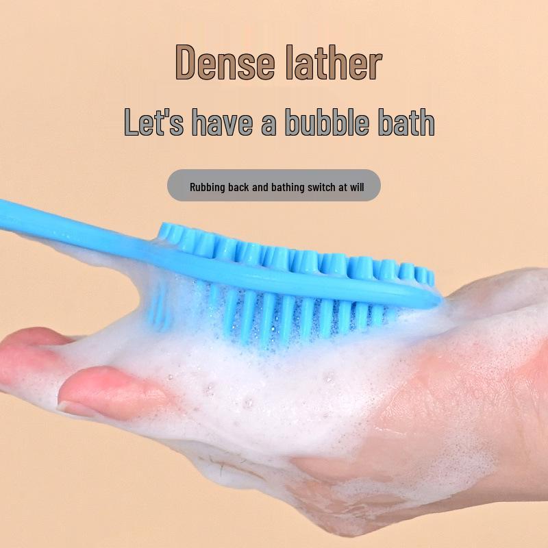 Double-Sided Silicone Bath Brush with Soft Bristles & Long Handle