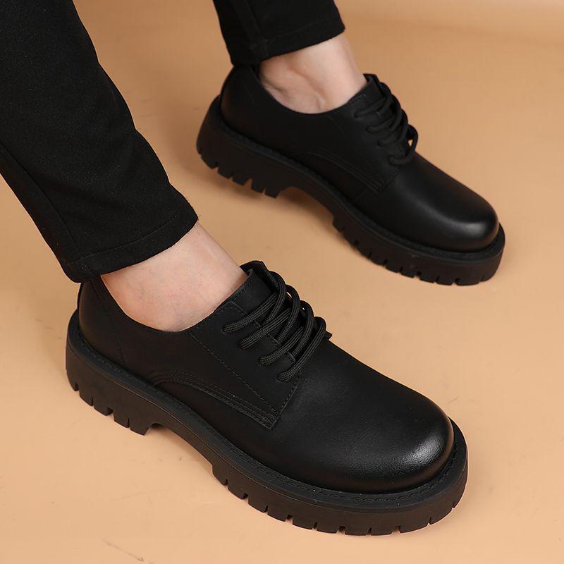 

Мужские повседневные туфли в корейском стиле из кожи на шнуровке с круглым носком и толстой подошвой - деловой и ретро стиль 41