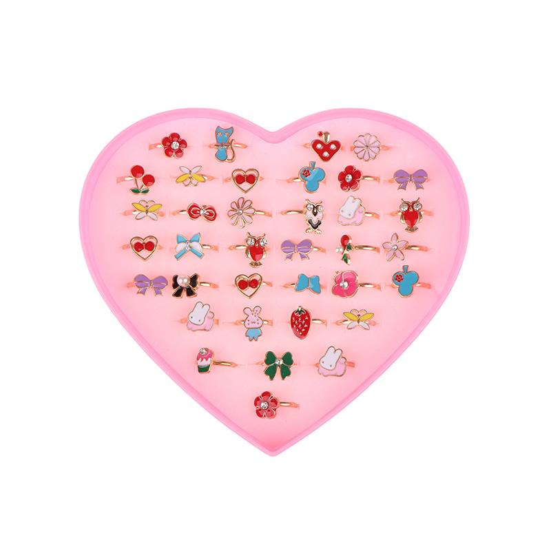 36Pcs Children Rings With Box Adjustable Rings Set Little Girls Cute Colorful Rings Dress Up Kids Gifts Jewelry Toy Finger Rings