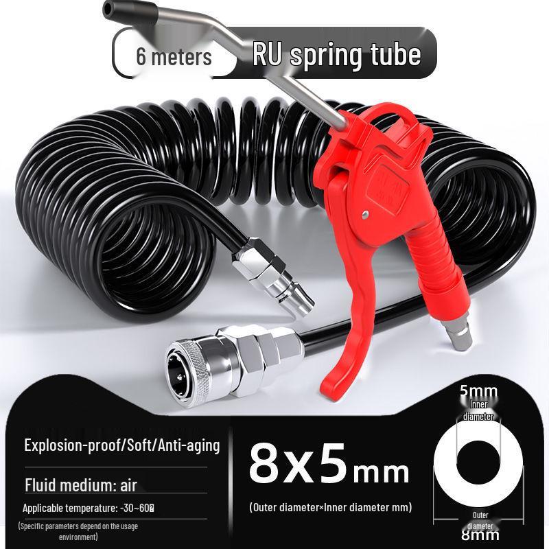 Retractable 8mm PU Spiral Air Hose with Quick Pneumatic Connector