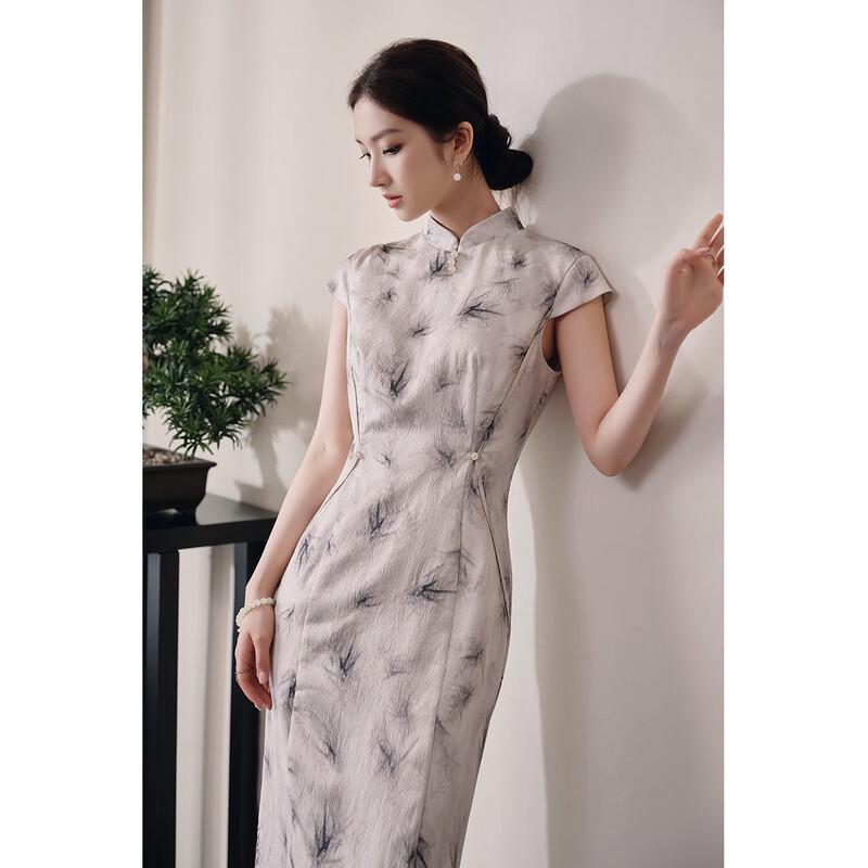JK&JS New Chinese Style Printed Slim-Fit Qipao Dress