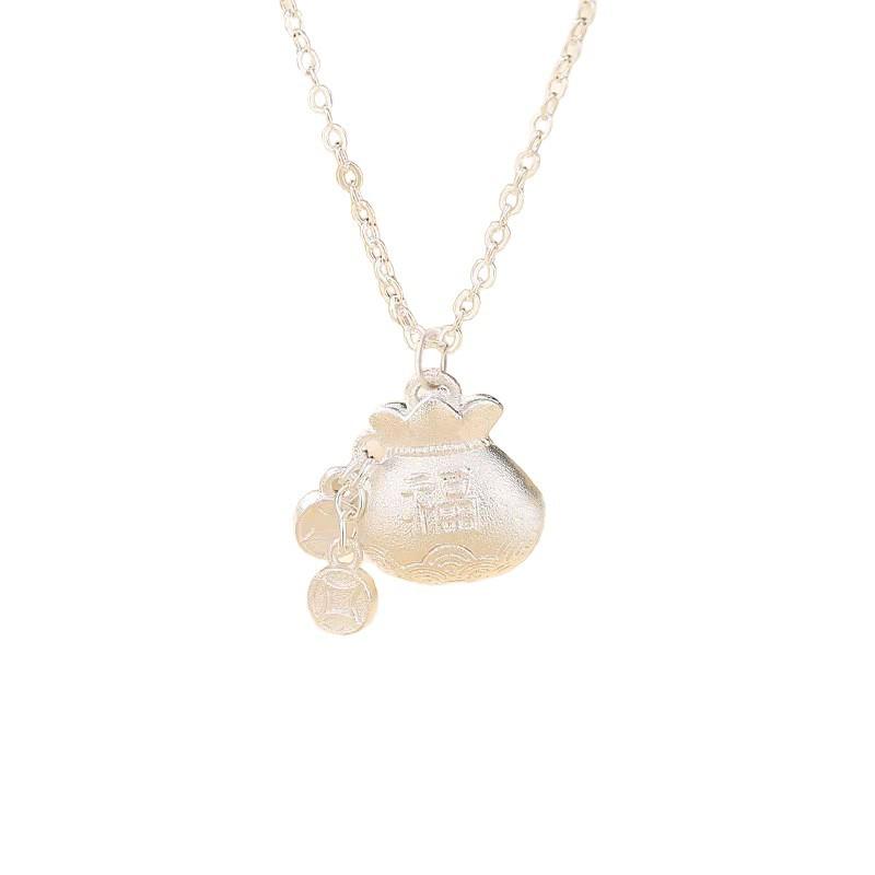 Lucky Bag Solid Ancient Chinese Style Pendant Simple Literary Clavicle Chain