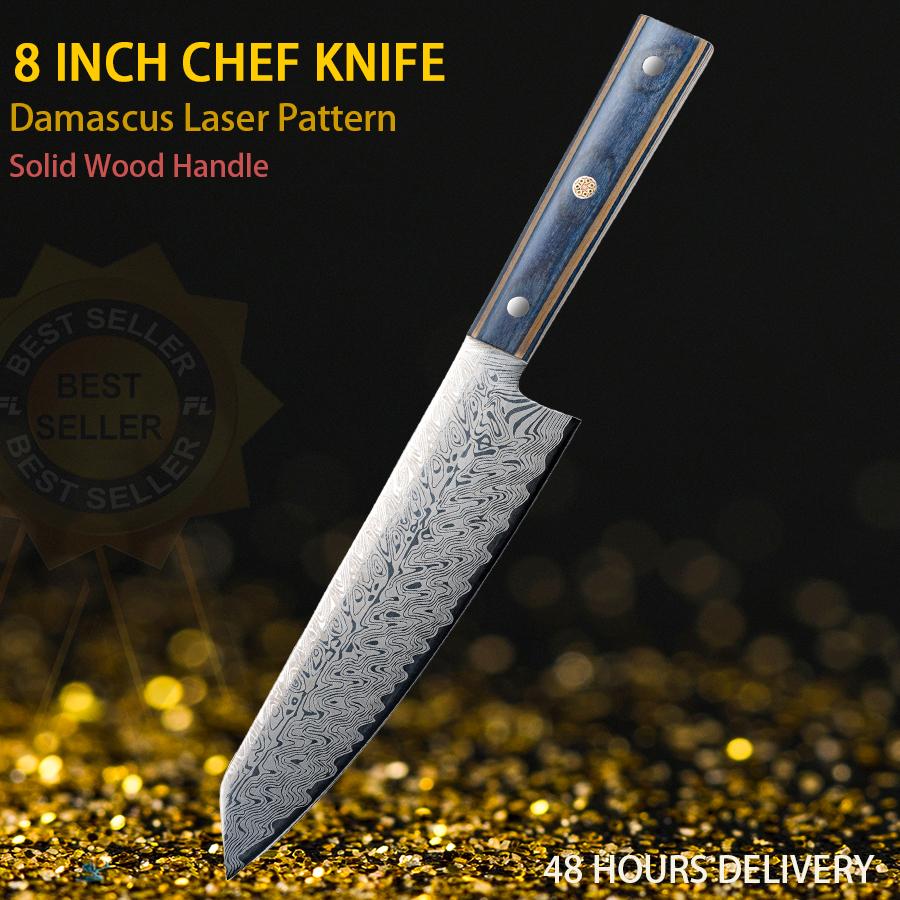 Damastmuster Kochmesser Küchenmesser Muster Scharf Japanisches Santoku Messer Hackmesser Tranchiermesser Massivholzgriff Cuchillos
