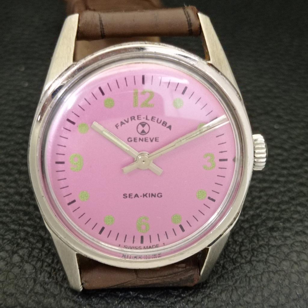 VINTAGE FAVRE LEUBA SEA KING 111 HAND-WINDING SWISS MENS PURPLE WATCH A702011-5 R208-a702011