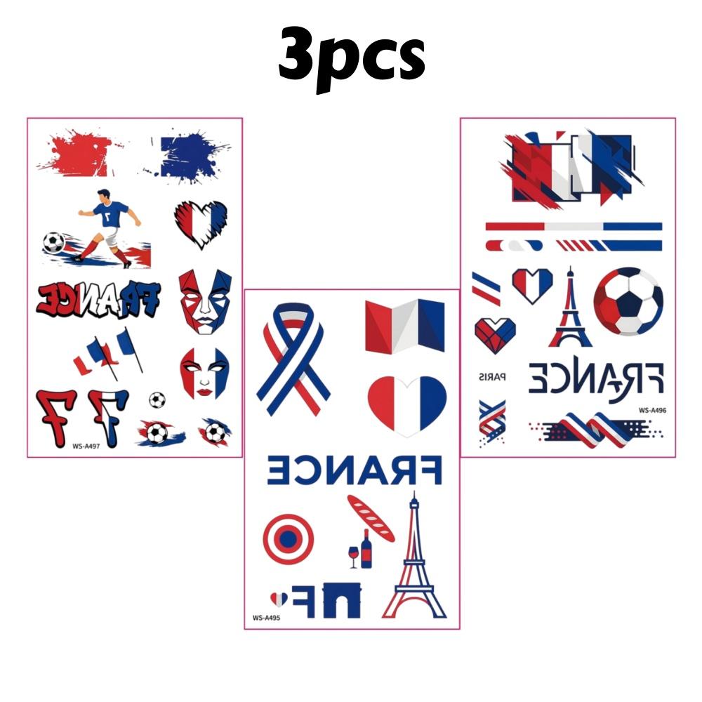 3pcs Football Temporary Tattoo Sticker Flag Team Transfer Stickers for Arm Face Decals Sports Matches Party Decor Fake Tattoos
