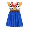 Girls Western Style Dress with Printed Vest and Bandana Design Short Puff Sleeves and Gathered Skirt for Halloween Costume Party Dress Up