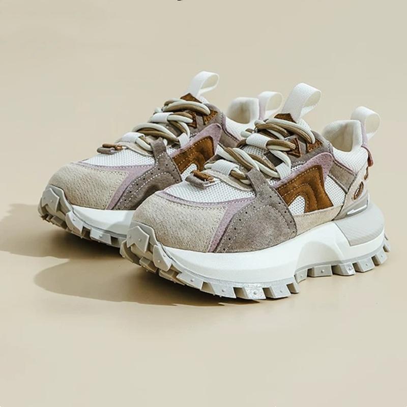 Women Sneakers Shoes Genuine Leather  New Spring Color-Blocked Dad Shoes Women Fashion Platformrunning Shoes Women