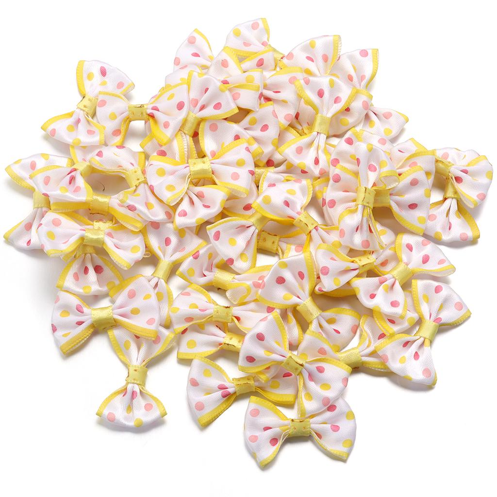 30pcs 2.7*3.7cm Polka Dot Polyester Ribbon Bows Colorful Mini Bowknots For DIY Clothing Sewing Hairpin Decoration Accessories