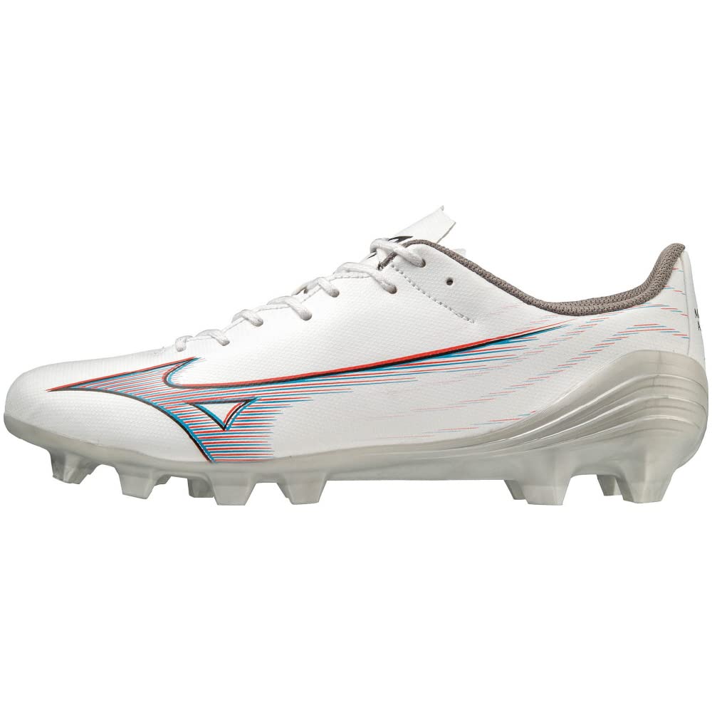 Mizuno Alpha SELECT Soccer Size for Club Activities Cleats, Lightweight, White/Ignition Red/Blue, 25.0 cm, 2E,