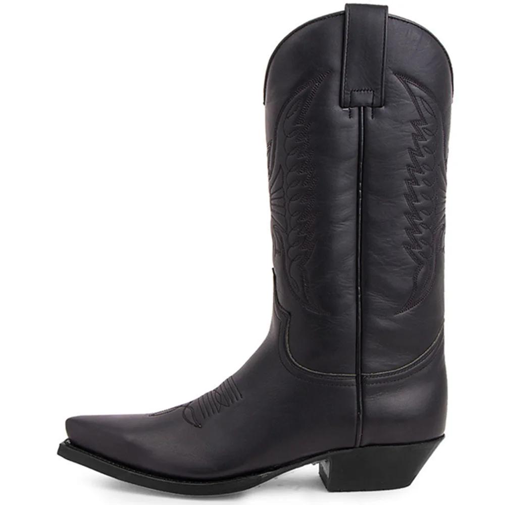 Men Boots Pointed High Heel Western Cowboy Boot European And American Men And Women Embroidery High Boots Plus Size 35-48