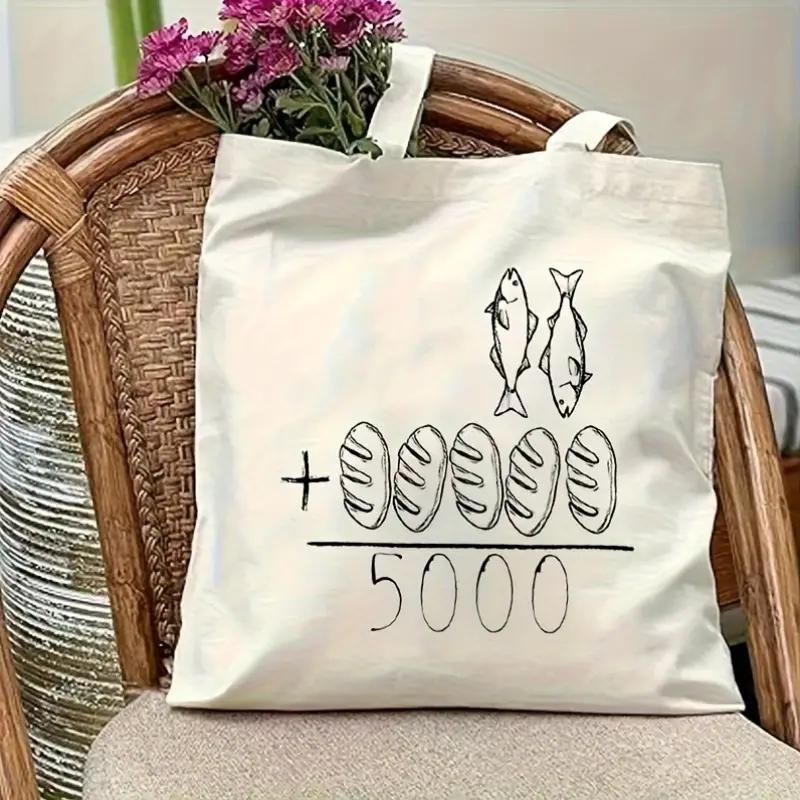Rd lala Vijf Broden en Twee Vissen Christelijke Canvas Tote Bag - Het Voeden van de 5000 Wonder Bijbelverhaal Milieuvriendelijk Herbruikbaar
