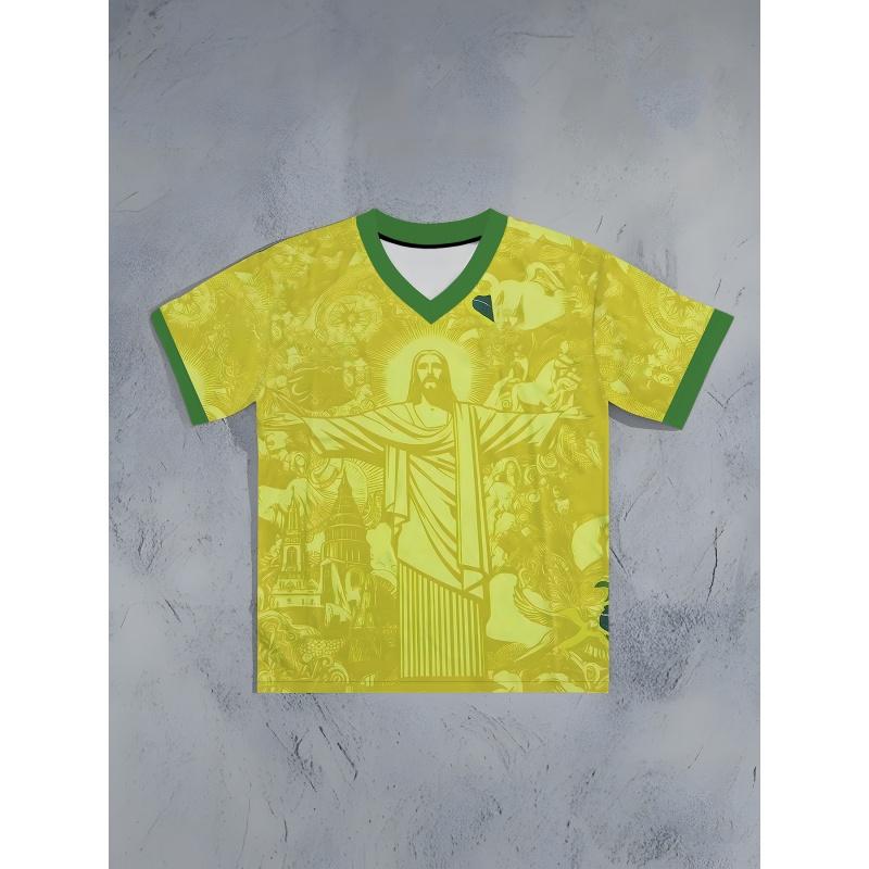 3D Printed Jesus God T Shirt For Men Brazil Flag Pattern T-Shirts Summer Fashion Casual O-Neck Tees Loose Short Sleeves