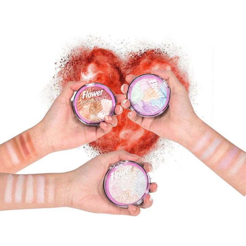 5 Color Flower 3D Highlighter Eyeshadow Powder Face Makeup Palette Glow Shimmer Rainbow Highlight