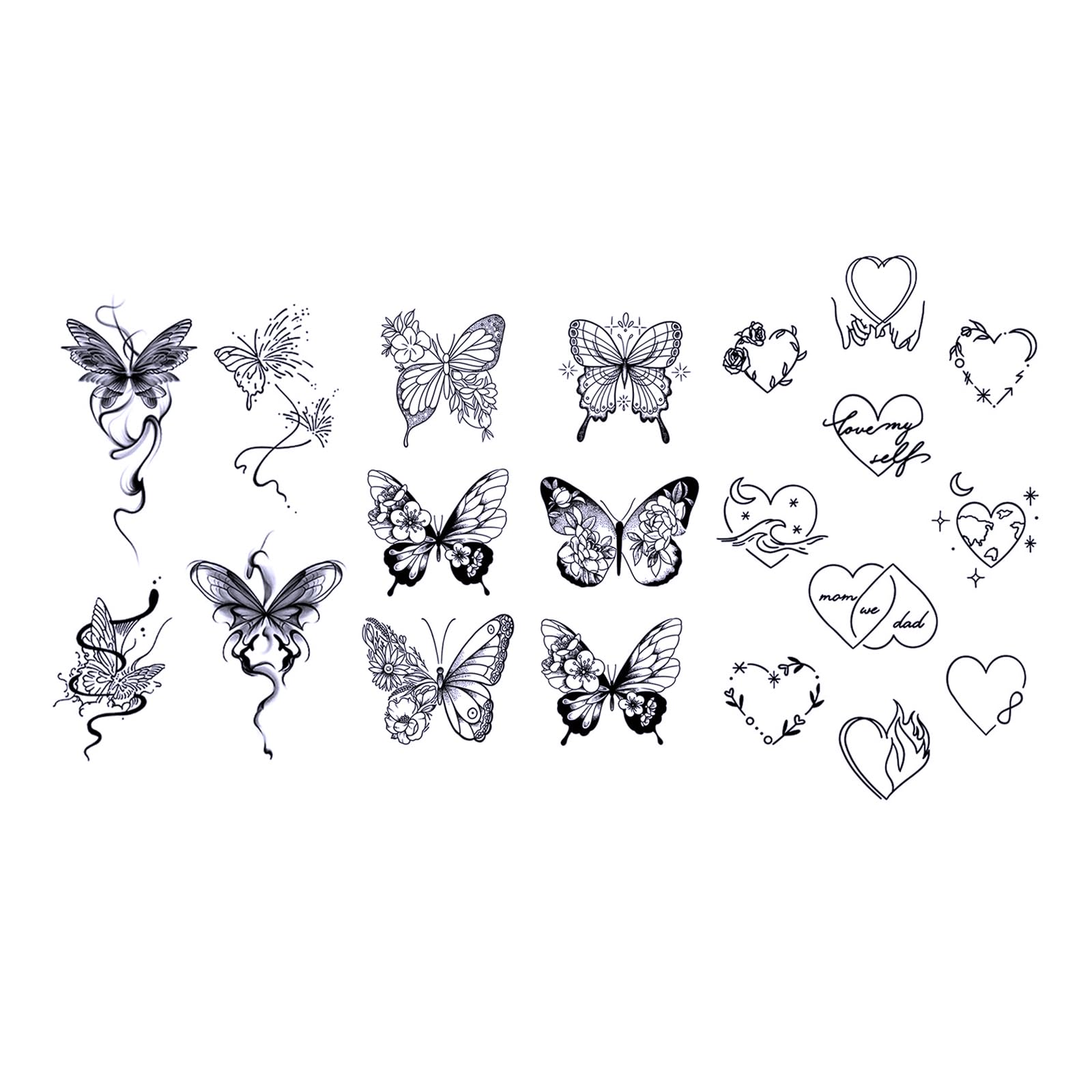 

YFFSFDC Jagua Tattoo Tattoo Tattoos that will disappear in 2 Korean Henna Heart Flower Stickers, weeks, 3-piece set, Waterproof, Tattoo, Butterfly,
