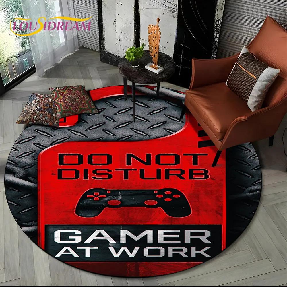 Cartoon Gamer Game Controller Round Area Rug,Circle Carpet Rug for Living Room Children's Bedroom Sofa Decor,Non slip Floor Mat