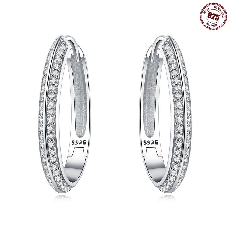Large Double Circle Hoop Earrings with simple Style Rainbow earrings Zircon 925 Silver for Lady Gifts Fine Jewelry