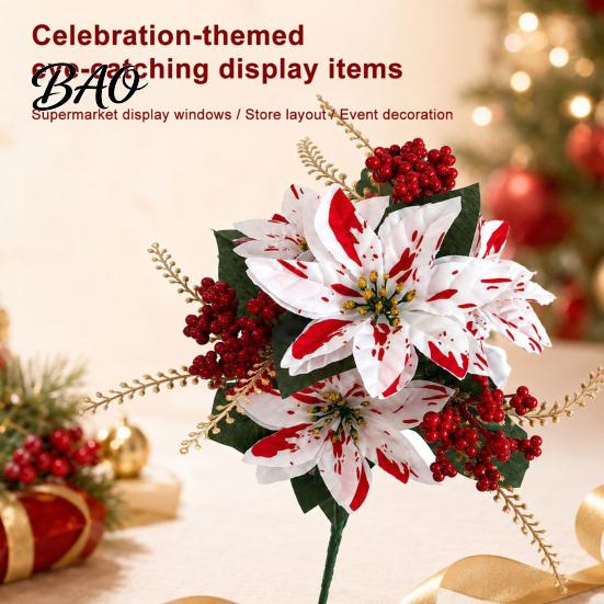Decorative Plants for Planters Artificial Poinsettia Flowers, Christmas Fake Floral Berry Centerpiece, Fade-Resistant Dieffenbachia Red And White Home