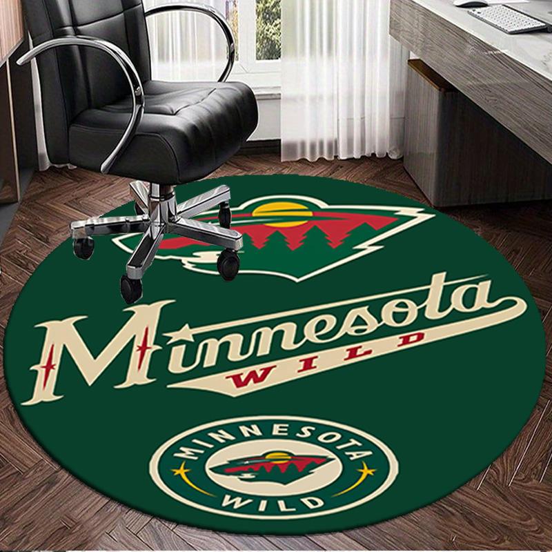 1PC Minnesota-Wild Hockey Team Round Rug, Non-slip Chair Mat, Home Decor, Circle Carpet Perfect for Office, Bedroom, Living Room,Christmas Gift
