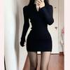 Black Tight Long Sleeve Zipper Dress - Sexy Slim Fit for Autumn and Winter