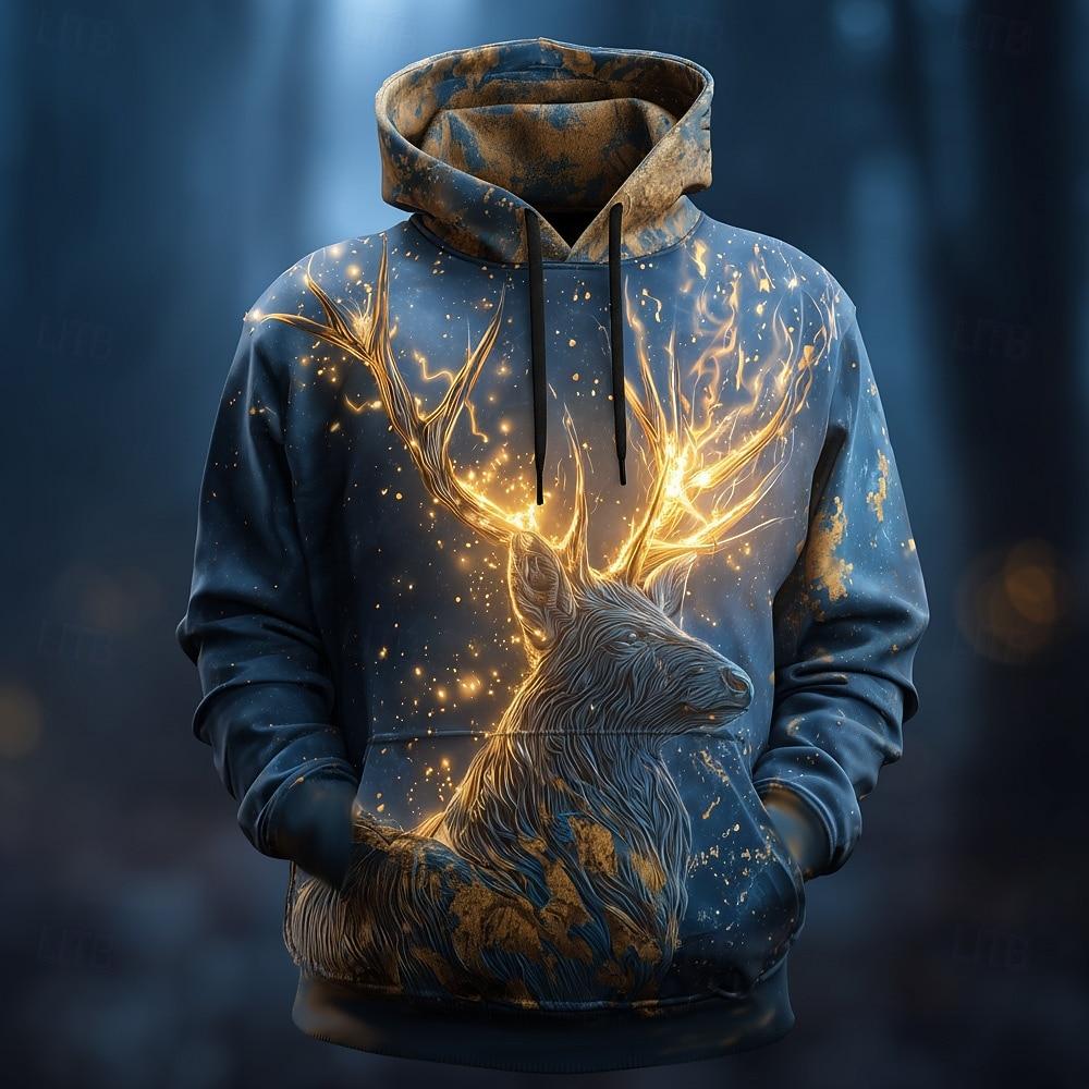 Men's Dragon Hoodie Sweatshirt 3D Fantasy Long Sleeve Crew Neck Gift Club Streetwear Blue Brown Green Drawstring Fall Winter Designer