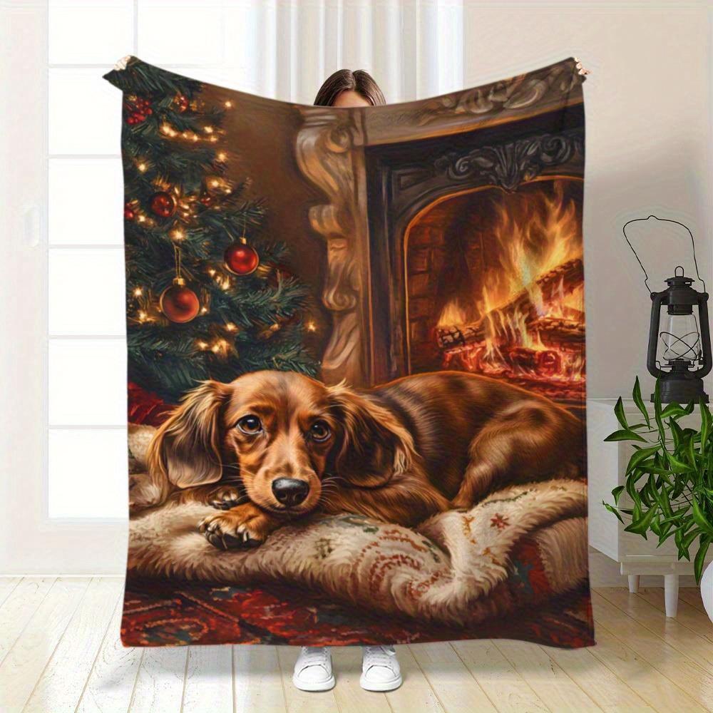 1pc Dachshund Blanket Suitable for All-Season Cozy Throw with Brown Dog Print, Soft Flannel Bedspread for Couch, Bed, Travel - Machine Washable Suitab