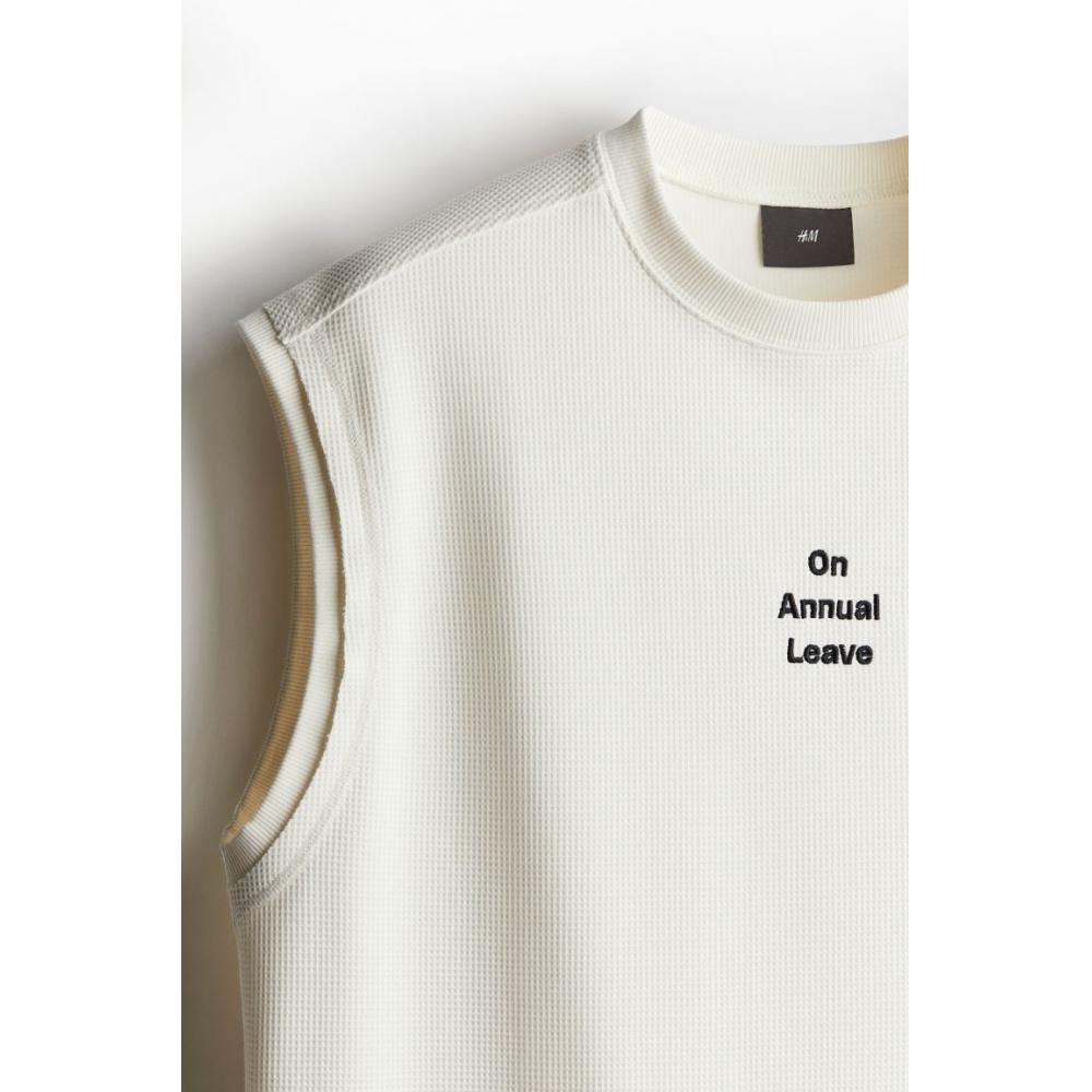 H M Loose Fit Waffle Texture Sleeveless Top creaM On Annual Leave