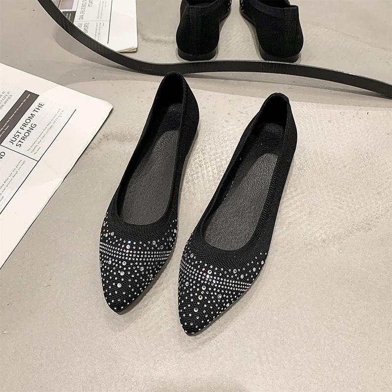 

Мода Мода Остроносые Балетки со Стразами Женские Дышащие Трикотажные Лоферы Мелкие Женские Лаконичные Слипоны Обувь для Ходьбы 42 чёрный