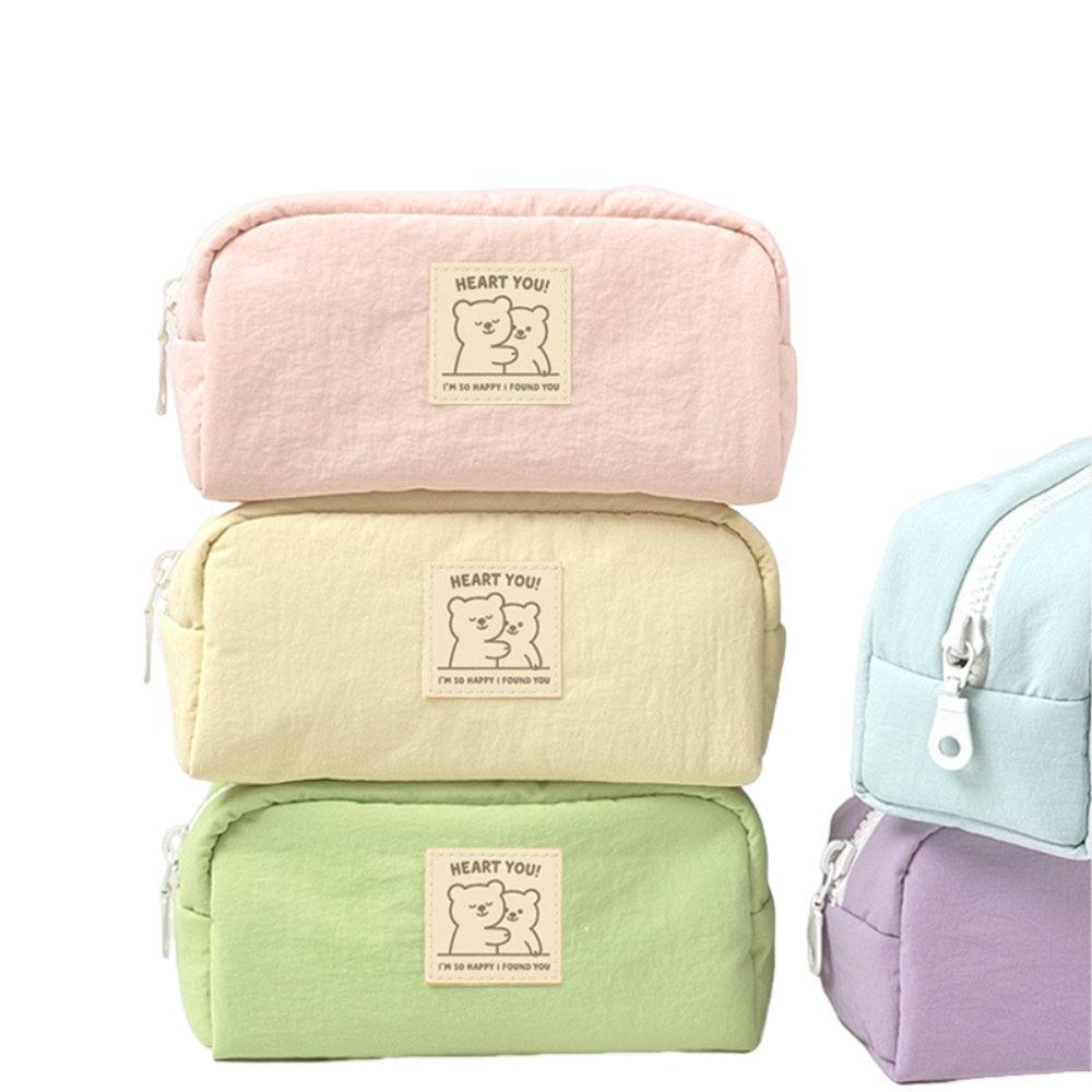 Solid Color Pencil Case Cartoon Pencil Pouch Cute Stationery Organizer Students